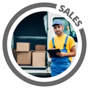 A man in overalls selling and delivering home heating and cooling equipment. A man in overalls selling and delivering home heating and cooling equipment.