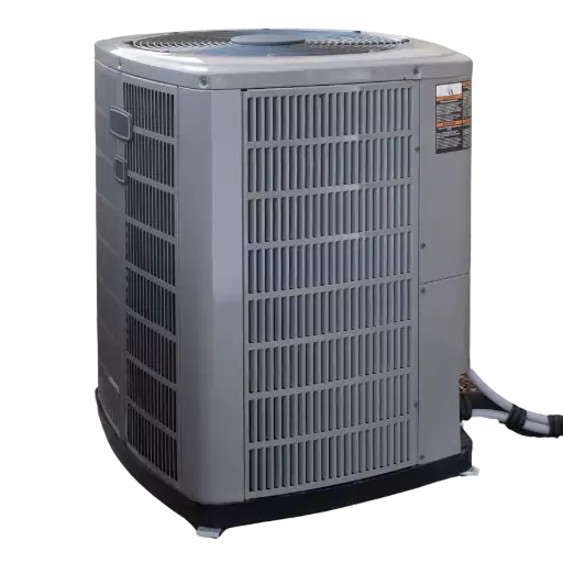 An air conditioner sitting on a base.